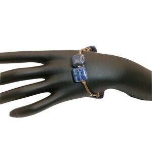Blue Sodalite Bourbon & Bowties Artisan Wired Gemstone Bracelet Unsigned